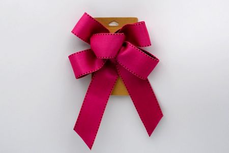 Hot Pink and Brown Stitch Edge 5 Loops Ribbon Bow_BW637-WT743-7-3